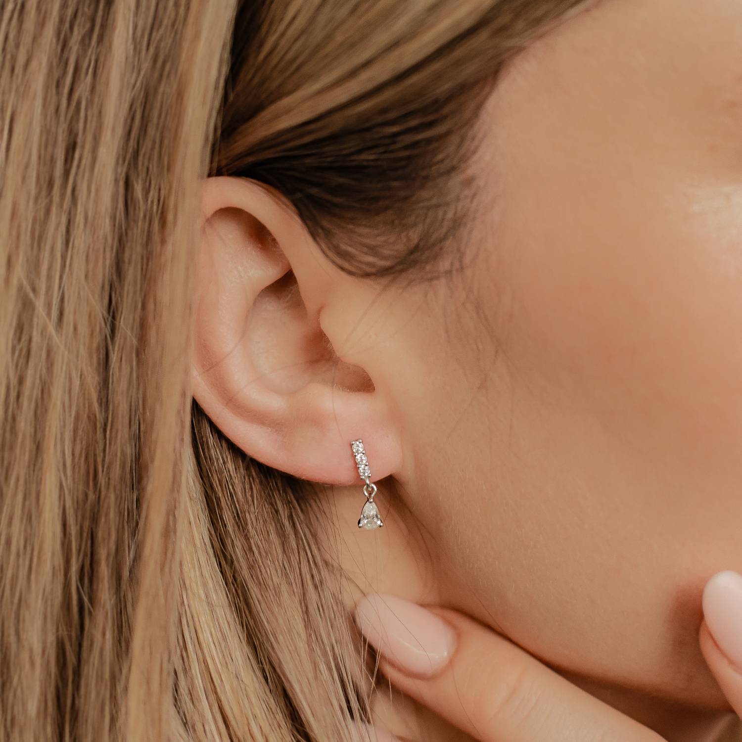 Pendientes Botón Gema Barra y Gota Plata de Ley 925